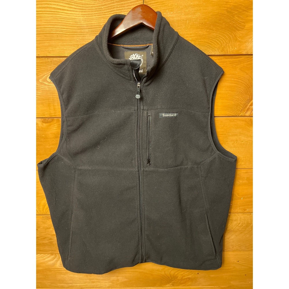 Timberland Super Deep Black Fleece Full Zip Vest Men's XL TG XG Outdoor Casual